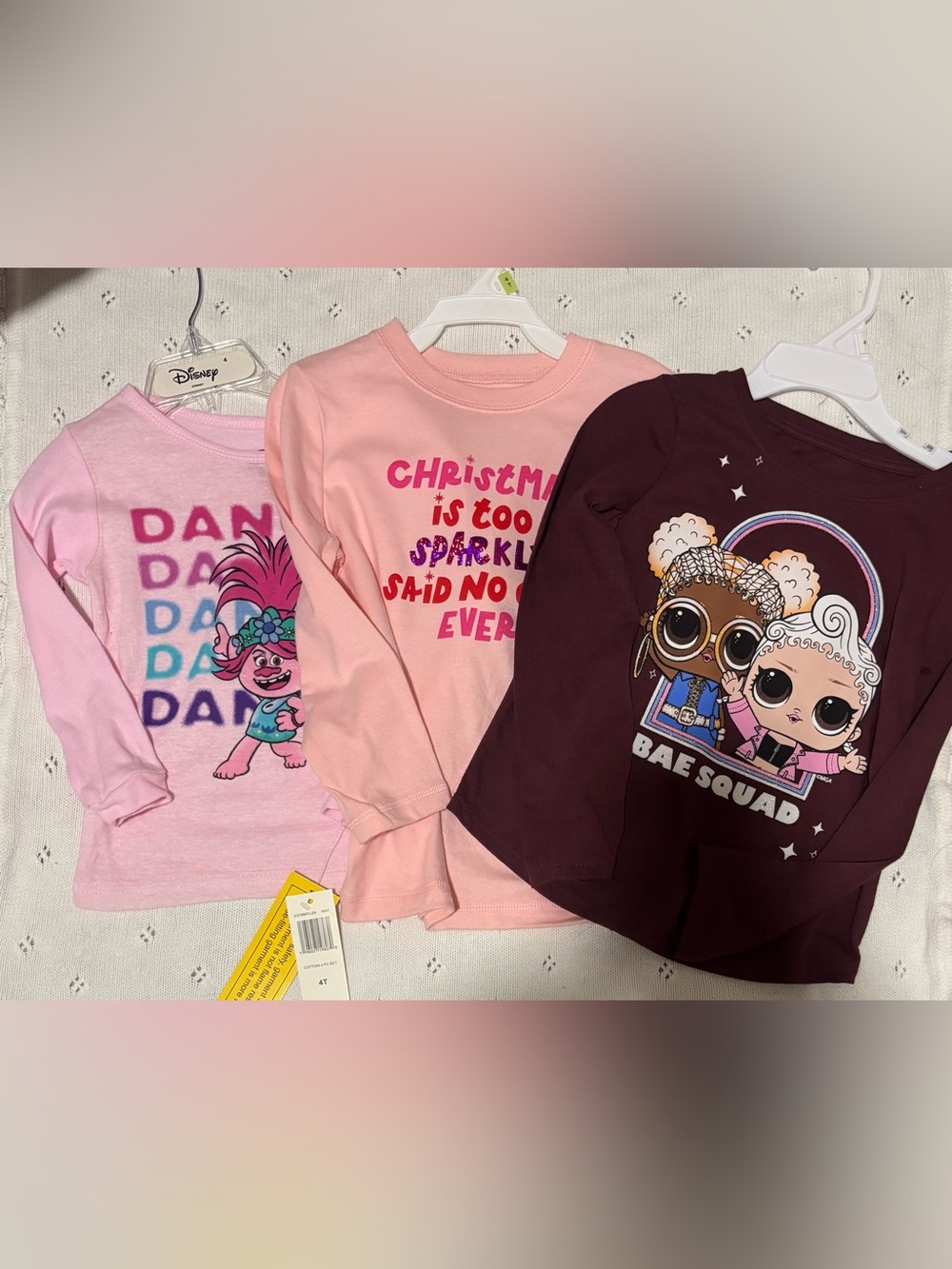 Disney Girls' Long-Sleeve Character Tee Set - Light Pink, Pink & Plum
